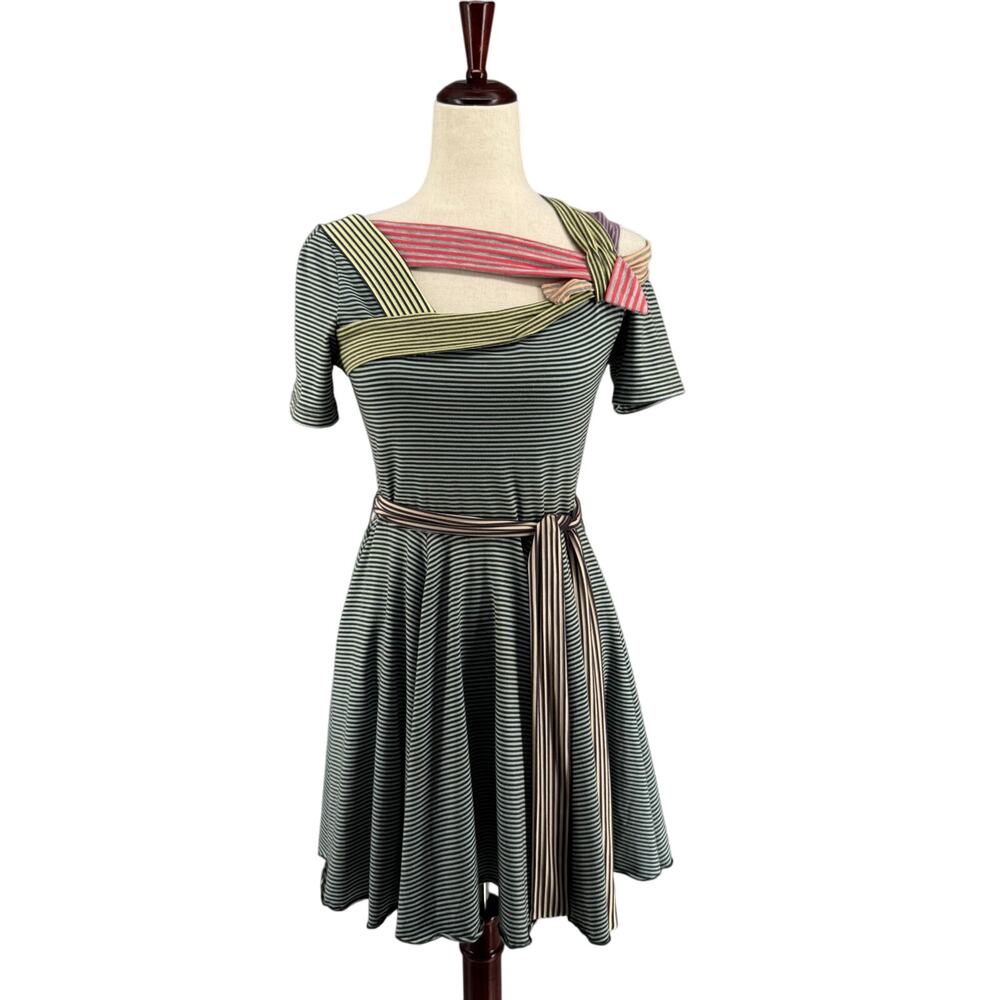 Beguile By Bryce Lars Fit and Flare Striped Jersey Knit Dress Womens S Stretch‎